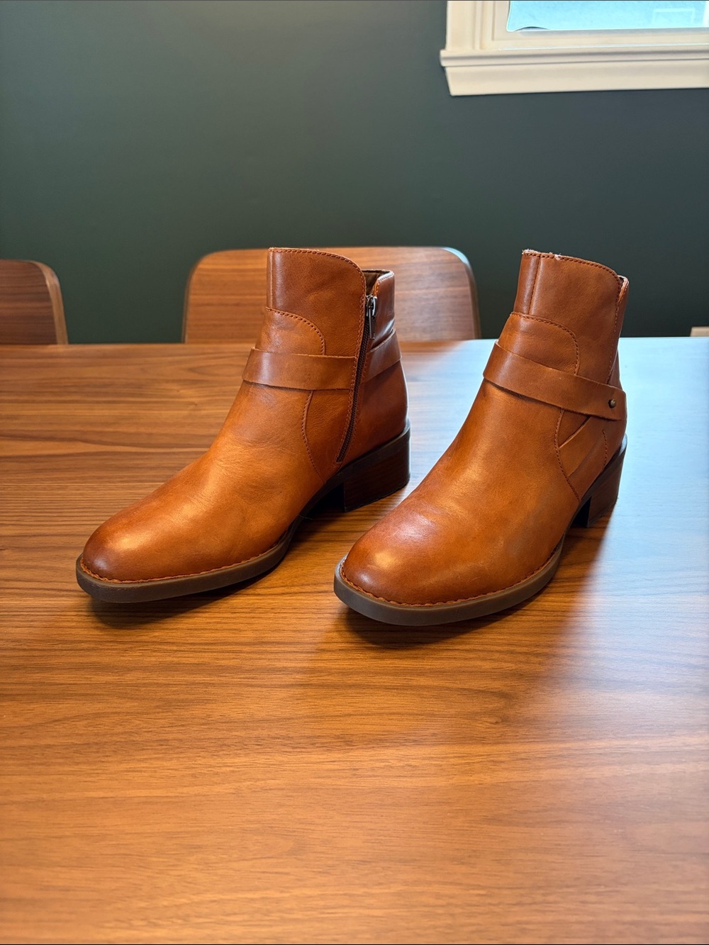 Born Tan Leather Ankle Booties with Side Zip